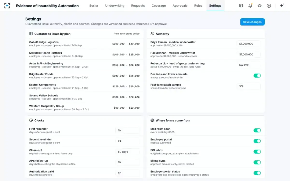 Evidence of Insurability Automation — Settings