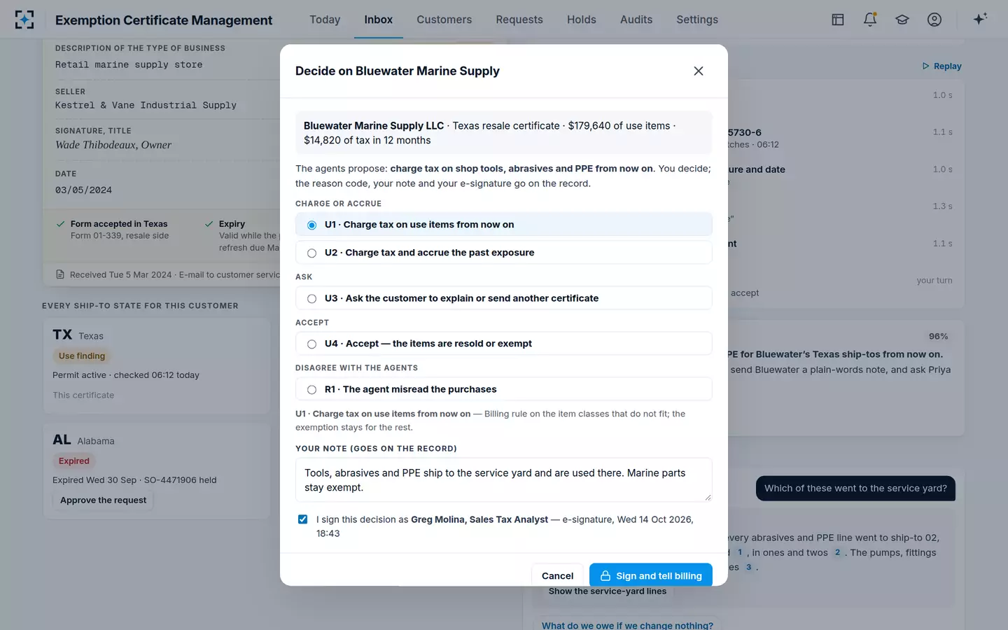 Exemption Certificate Management — The decision