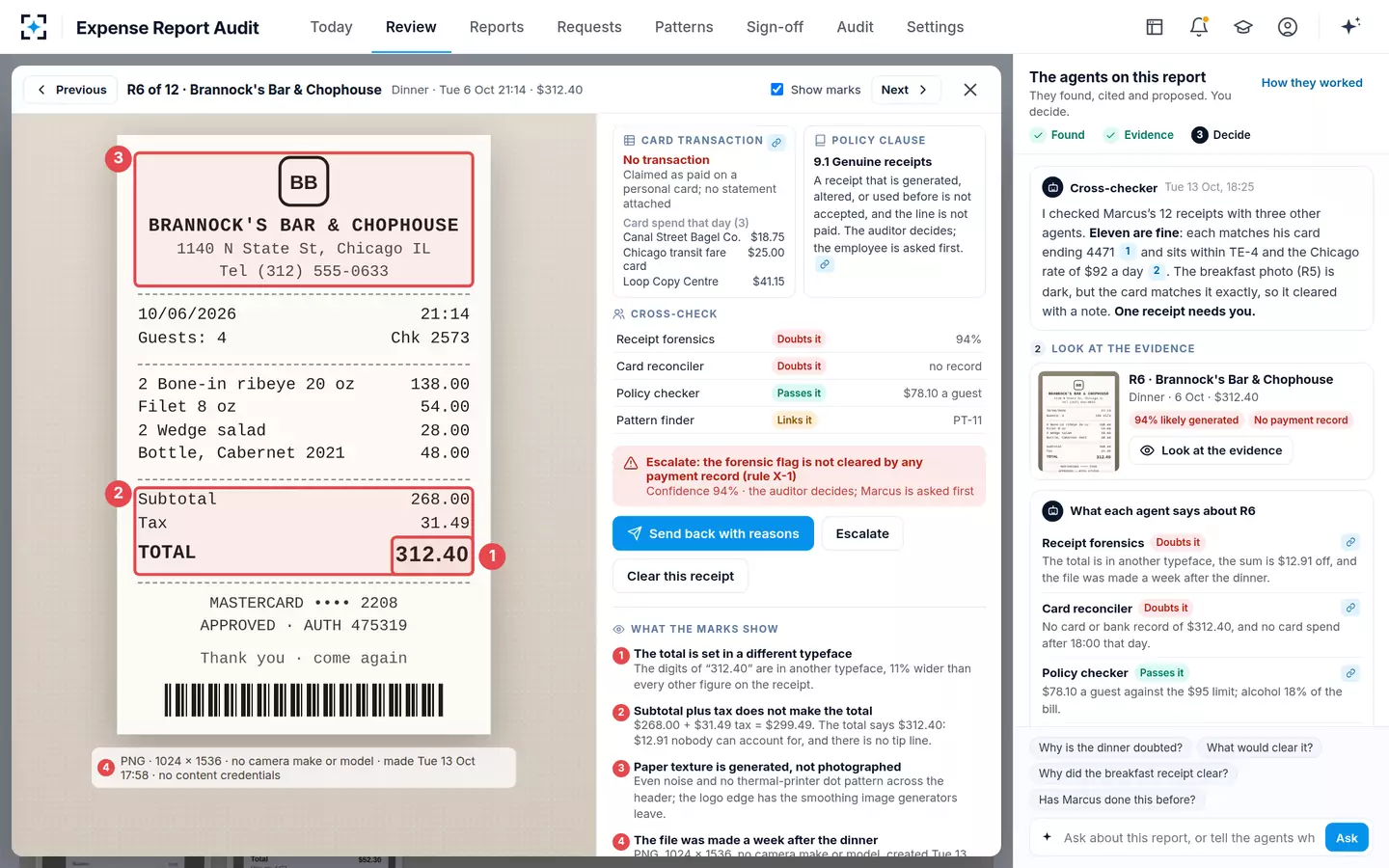 Expense Report Audit — The evidence on the receipt