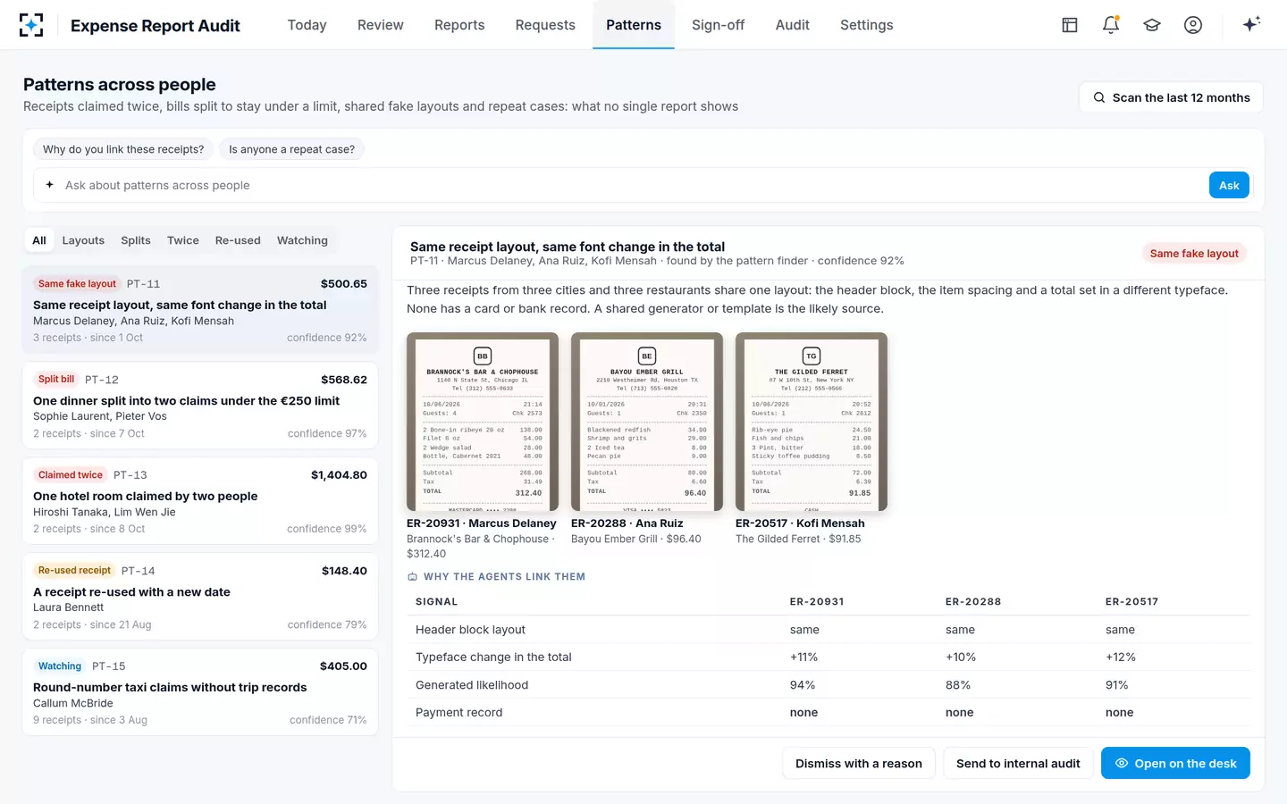 Expense Report Audit — Patterns across people