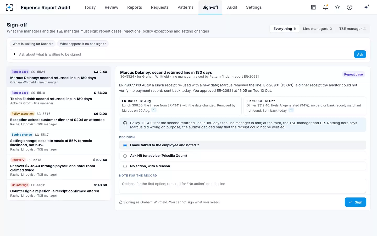 Expense Report Audit — Sign-off