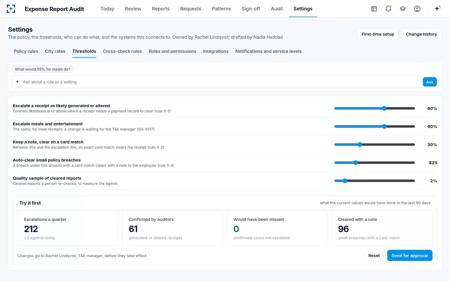 Expense Report Audit — Thresholds with a what-if