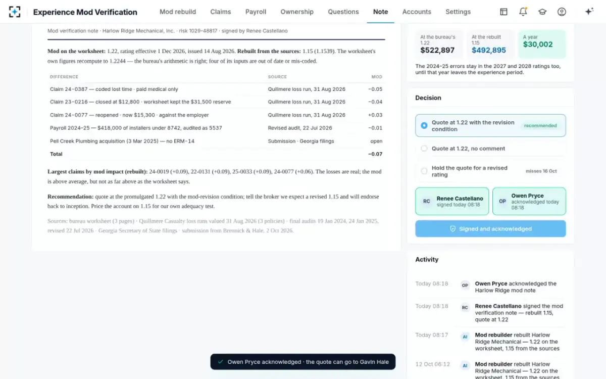 Experience Mod Verification — Signed and acknowledged