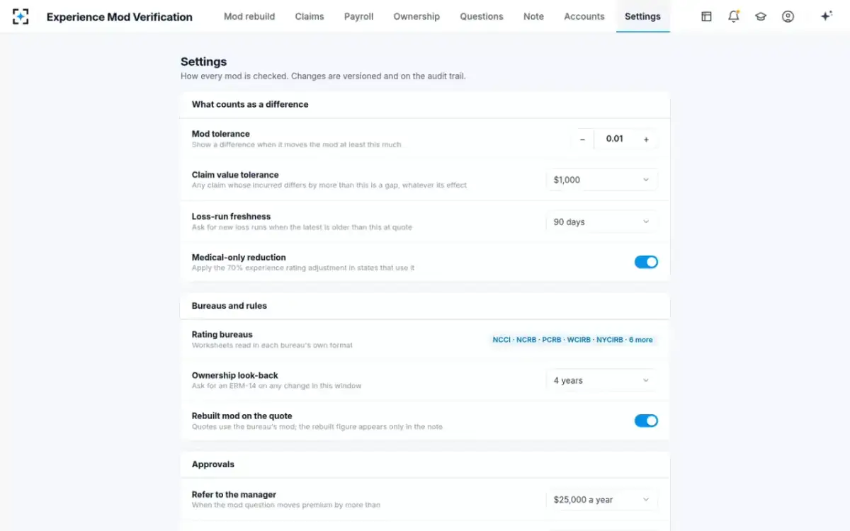 Experience Mod Verification — Your rules
