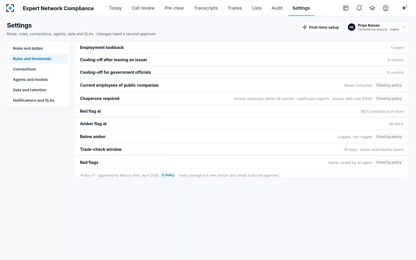 Expert Network Compliance — Rules and thresholds