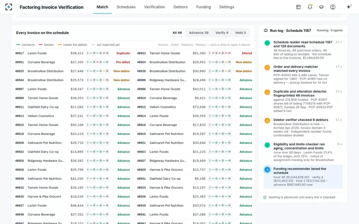 Factoring Invoice Verification — Agents at work