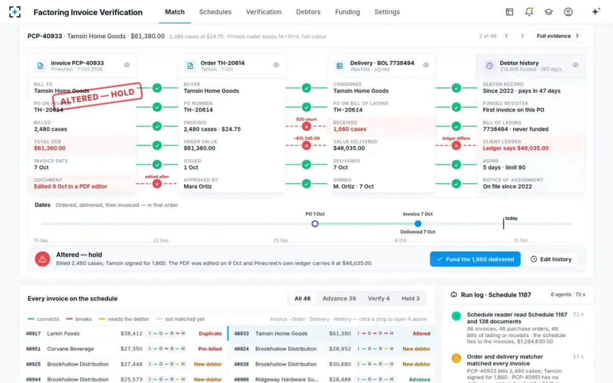 Factoring Invoice Verification — Altered — hold