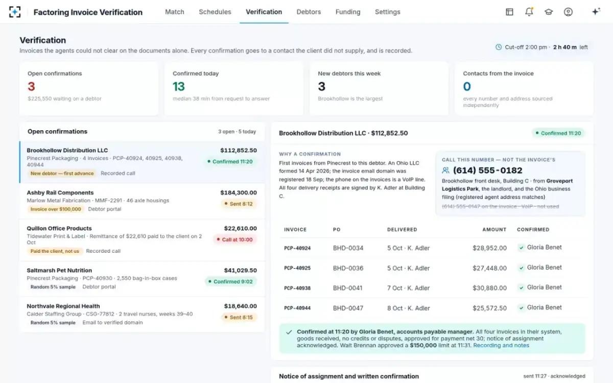 Factoring Invoice Verification — Confirmed