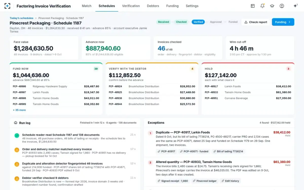 Factoring Invoice Verification — One schedule