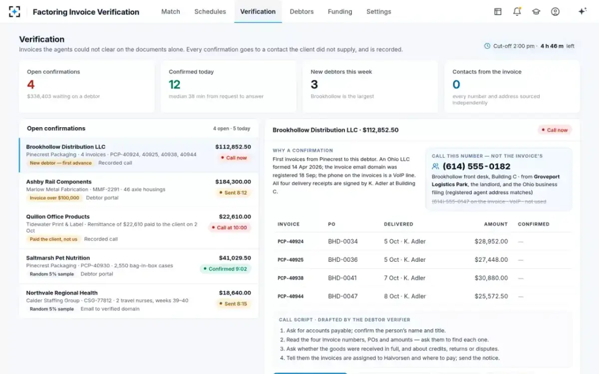 Factoring Invoice Verification — Verification