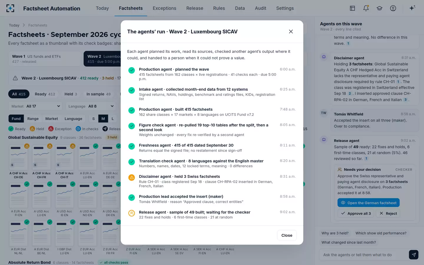 Factsheet Automation — The agents' run