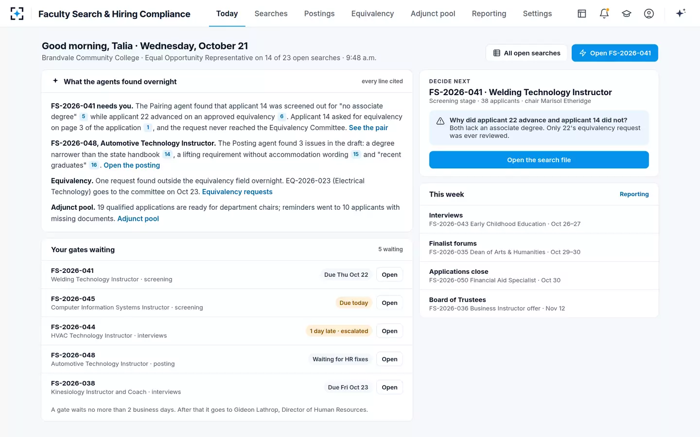 Faculty Search & Hiring Compliance — The Equal Opportunity Representative's morning