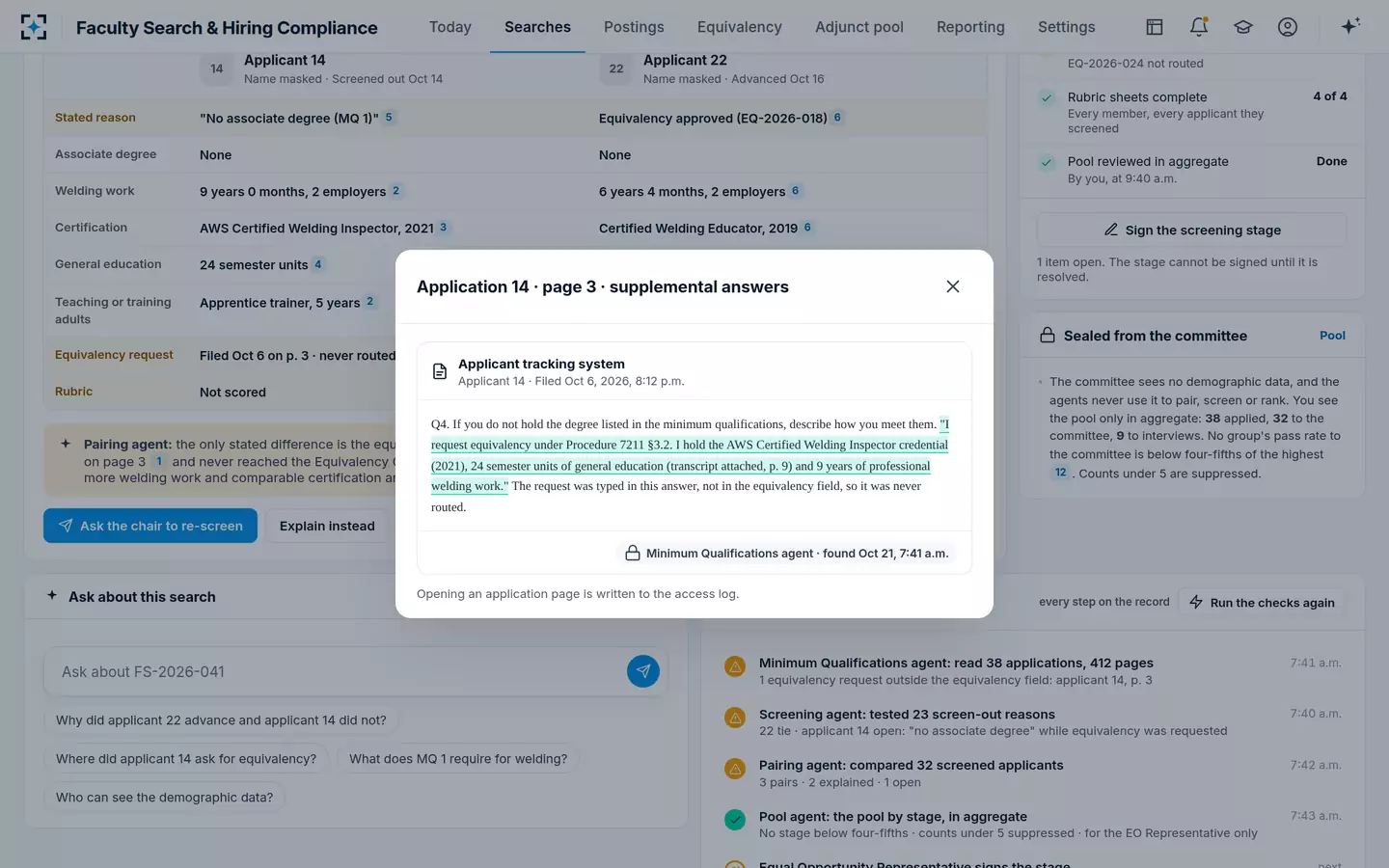 Faculty Search & Hiring Compliance — The source passage behind the finding