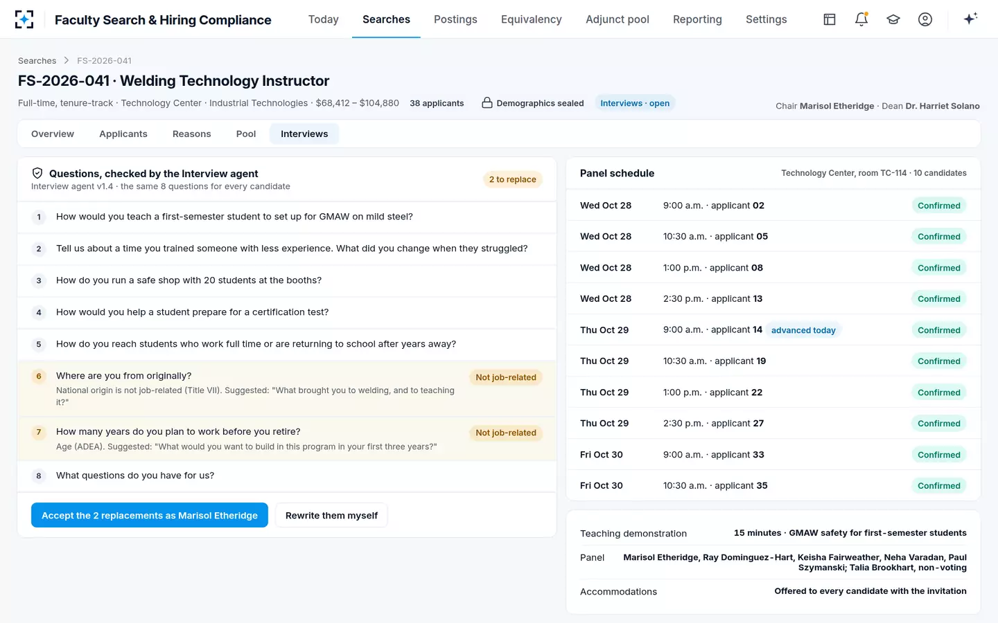Faculty Search & Hiring Compliance — Faculty search committee interview questions, checked