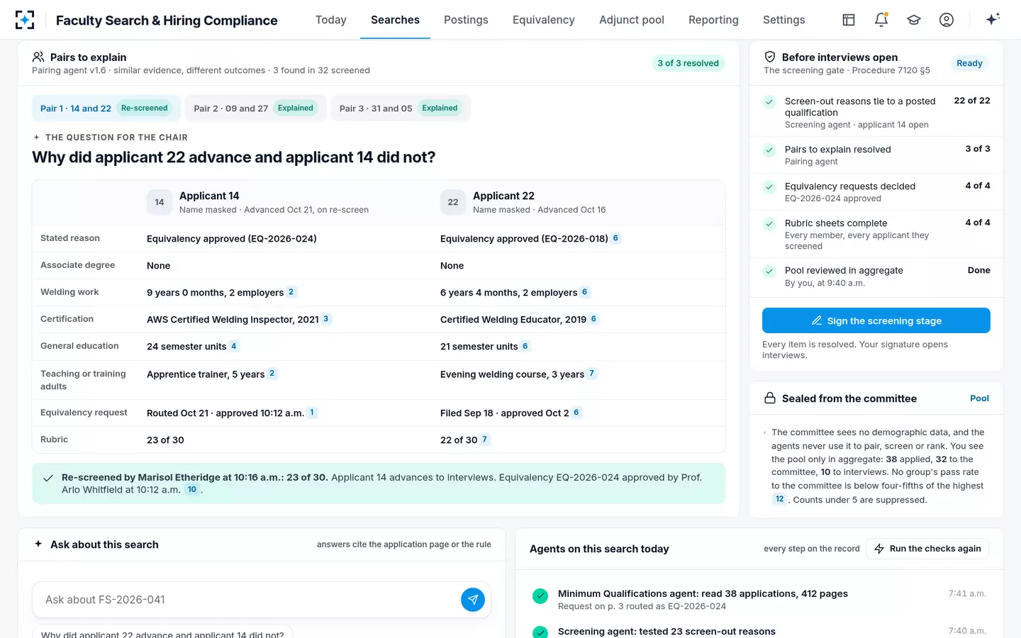 Faculty Search & Hiring Compliance — Pair resolved, gate ready