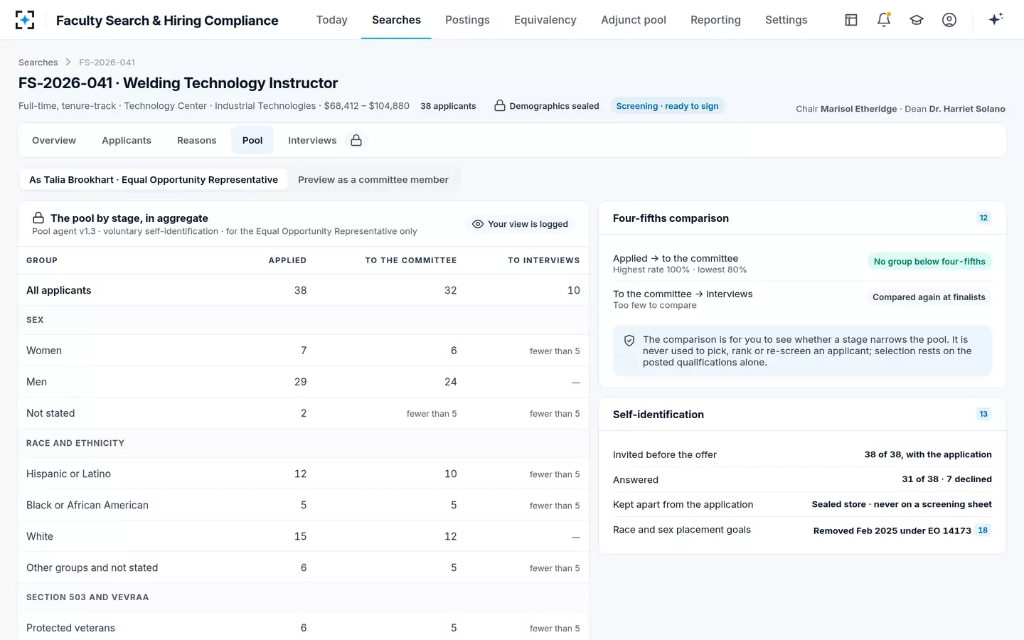 Faculty Search & Hiring Compliance — Demographics sealed, in aggregate only