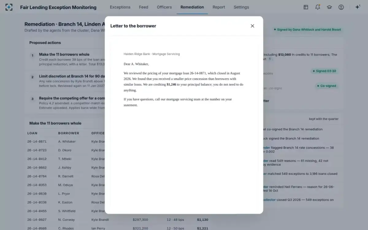 Fair Lending Exception Monitoring — The borrower letter