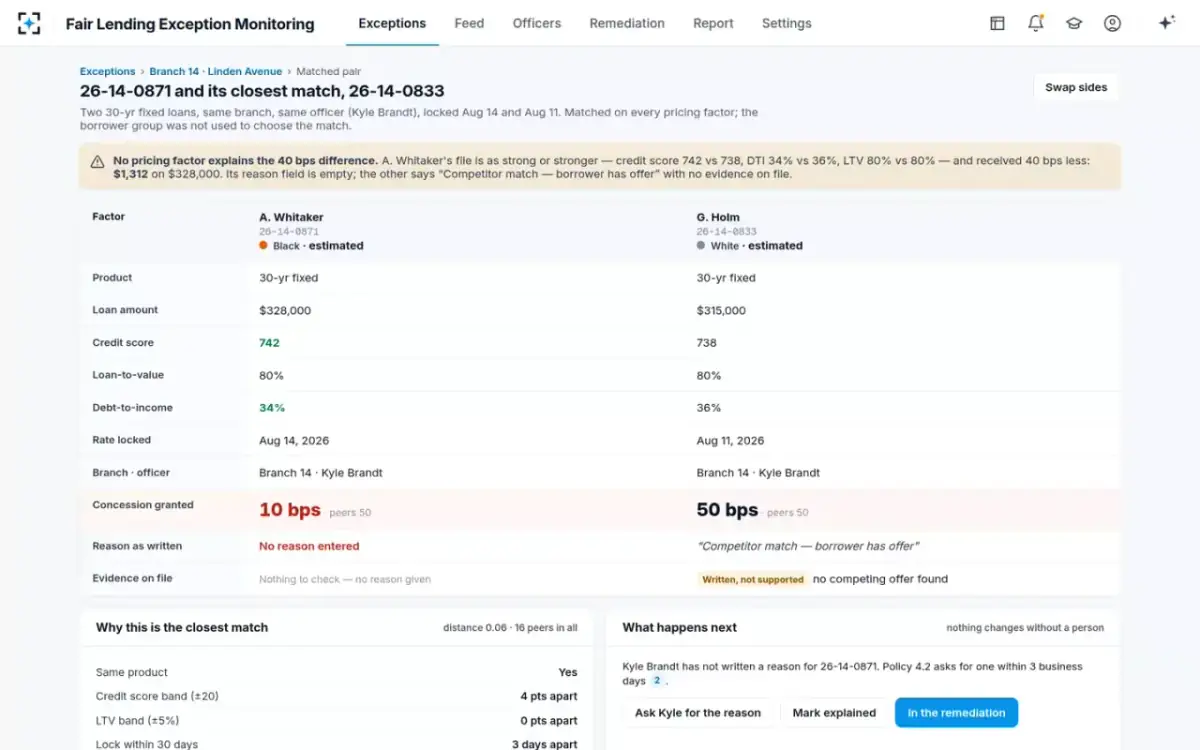 Fair Lending Exception Monitoring — Matched pair