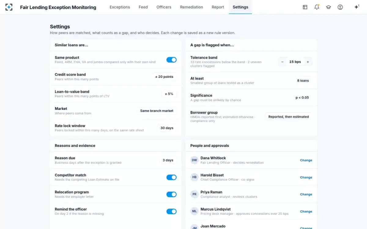 Fair Lending Exception Monitoring — Your rules