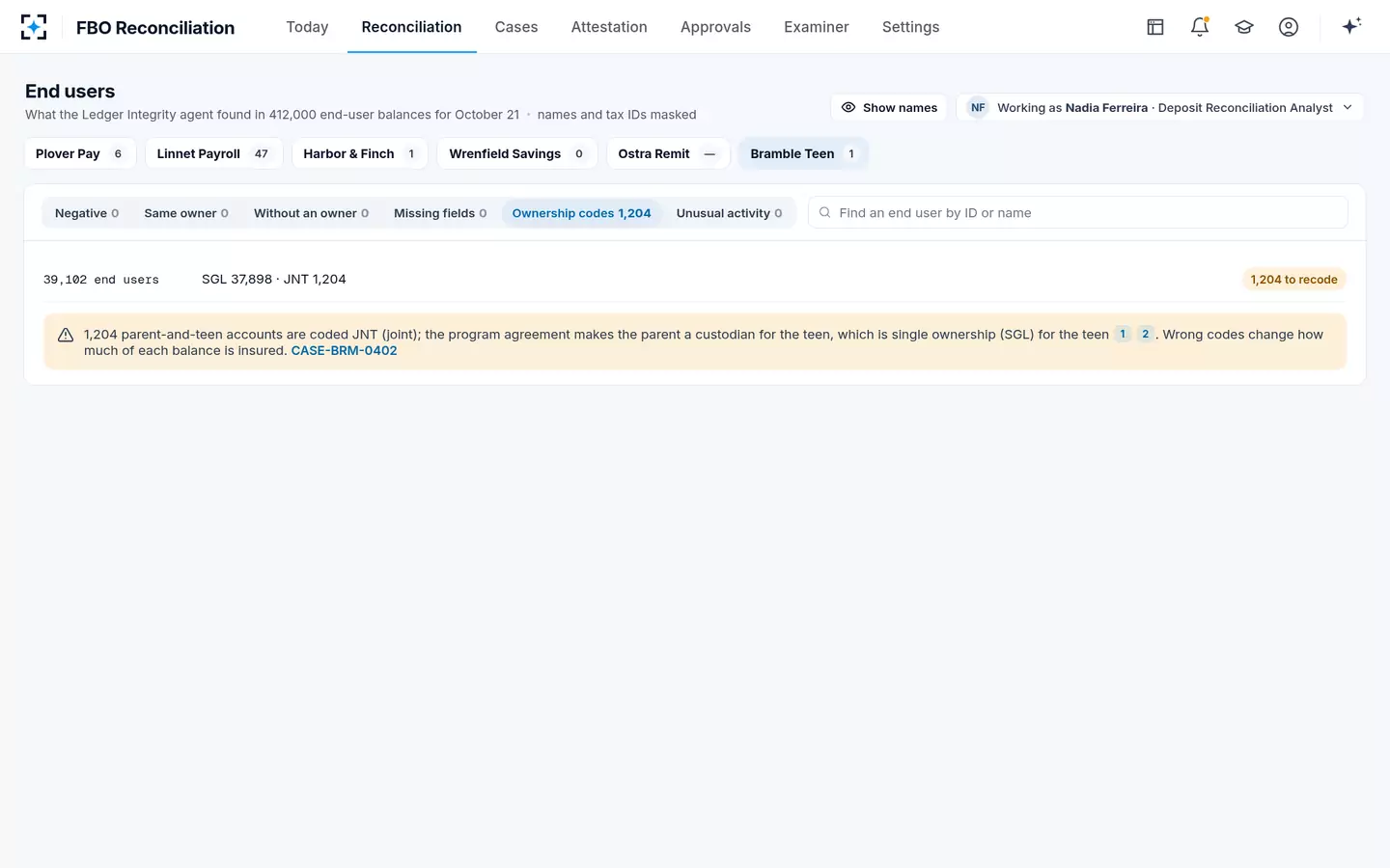 FBO Reconciliation — Every end user's record checked