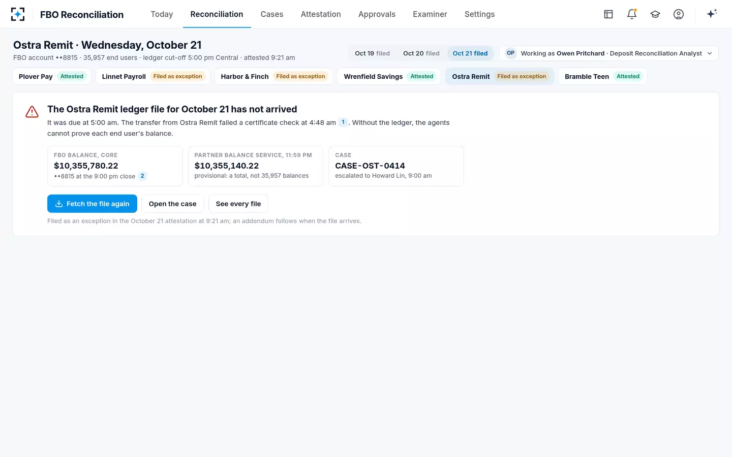 FBO Reconciliation — A late partner ledger file