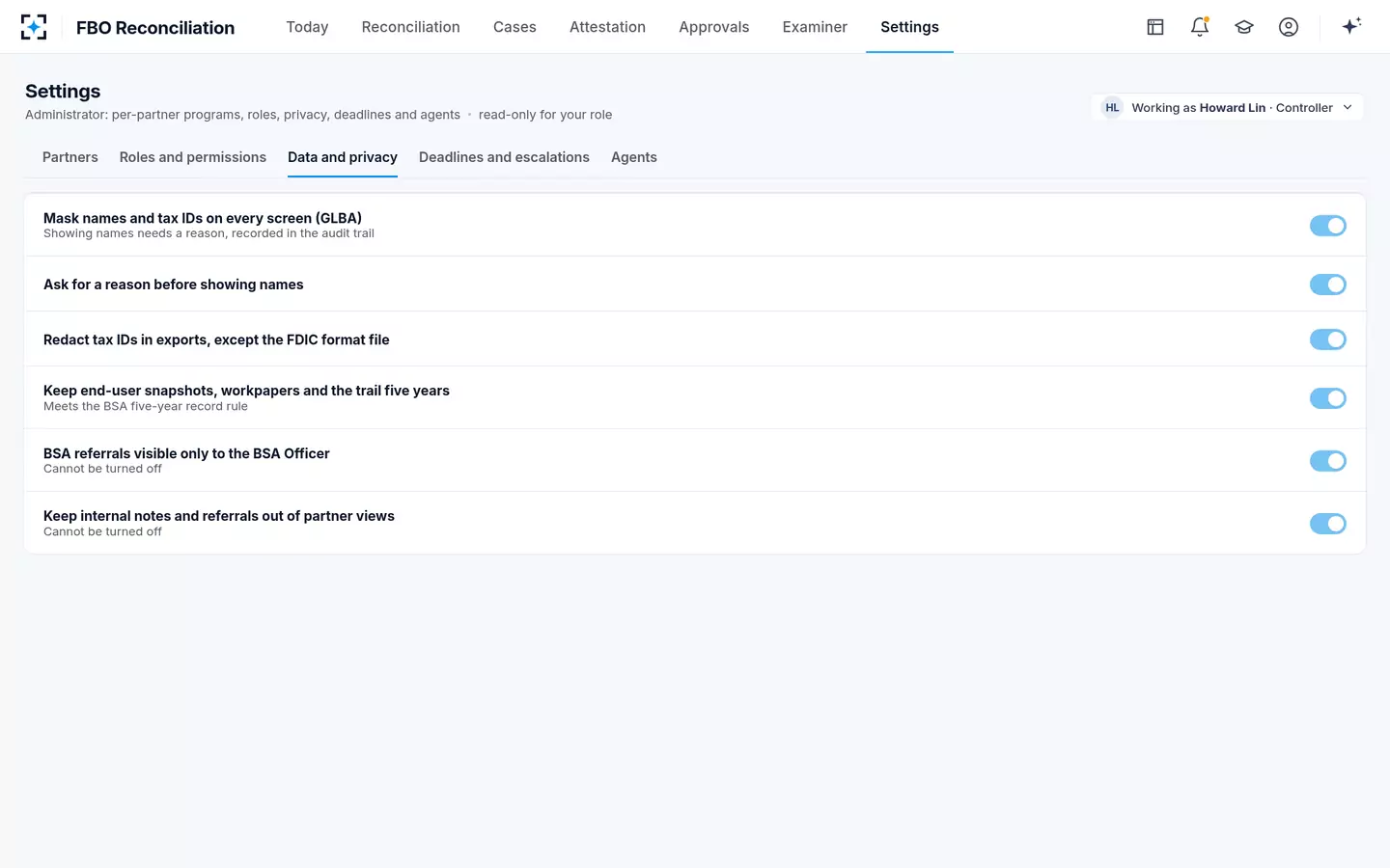 FBO Reconciliation — Privacy and retention