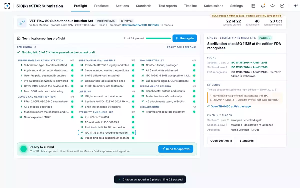 510(k) eSTAR Submission — Every check green