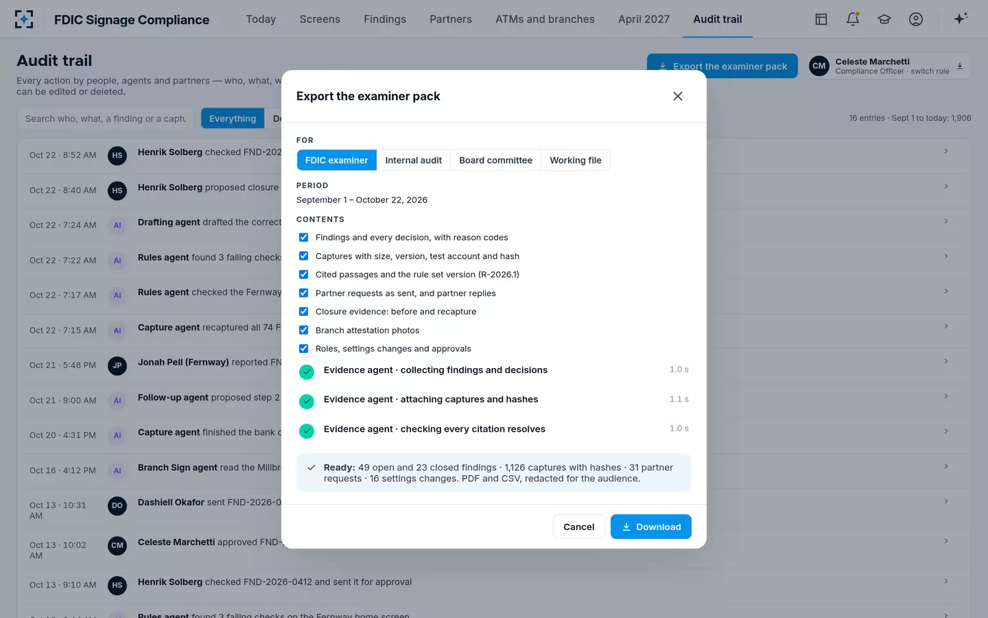 FDIC Signage Compliance — Audit trail and examiner pack