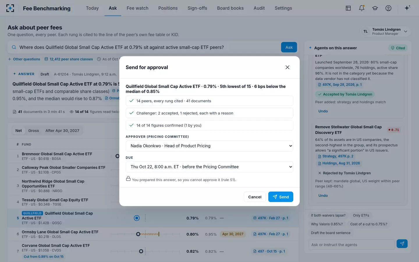 Fee Benchmarking — Send for approval