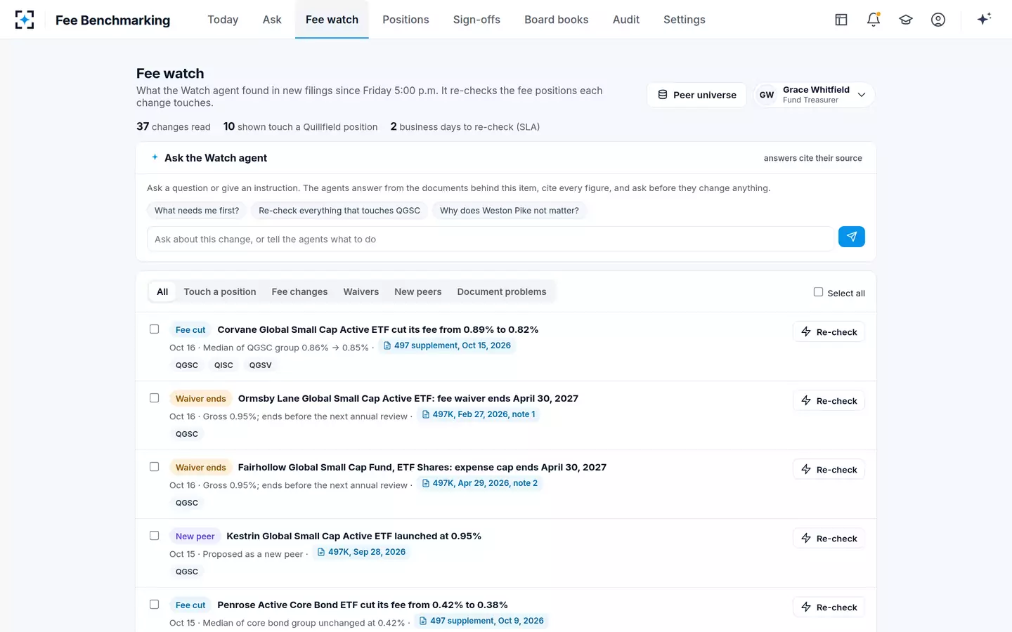 Fee Benchmarking — Fee watch