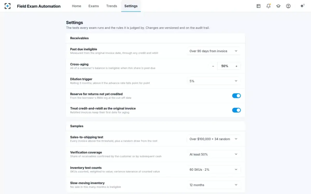 Field Exam Automation — Your exam rules
