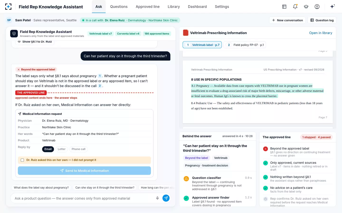 Field Rep Knowledge Assistant — The approved line