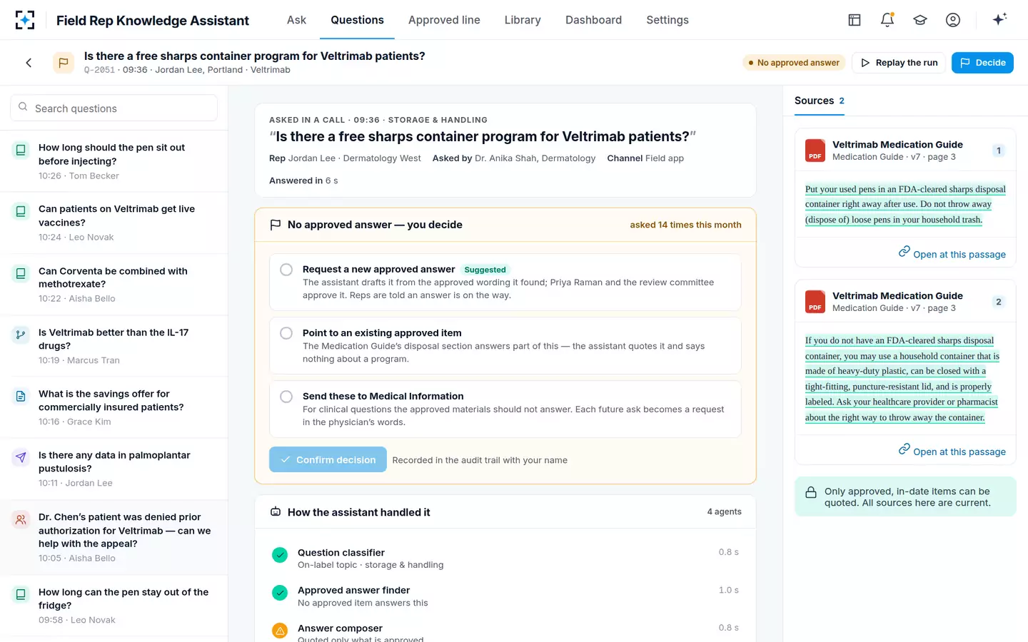 Field Rep Knowledge Assistant — No approved answer — you decide