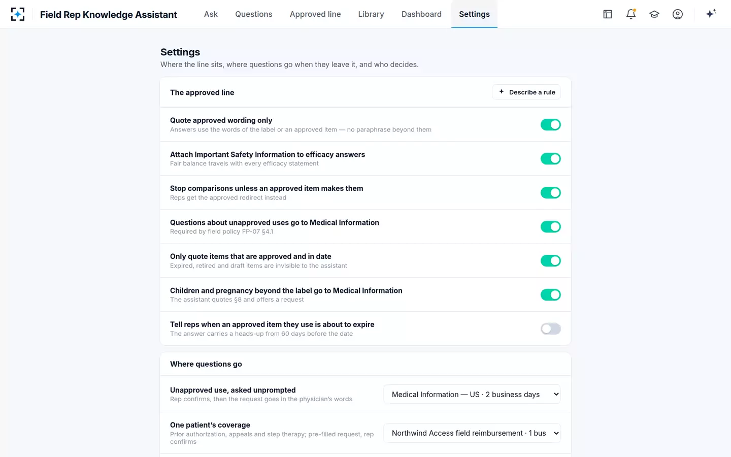 Field Rep Knowledge Assistant — Settings