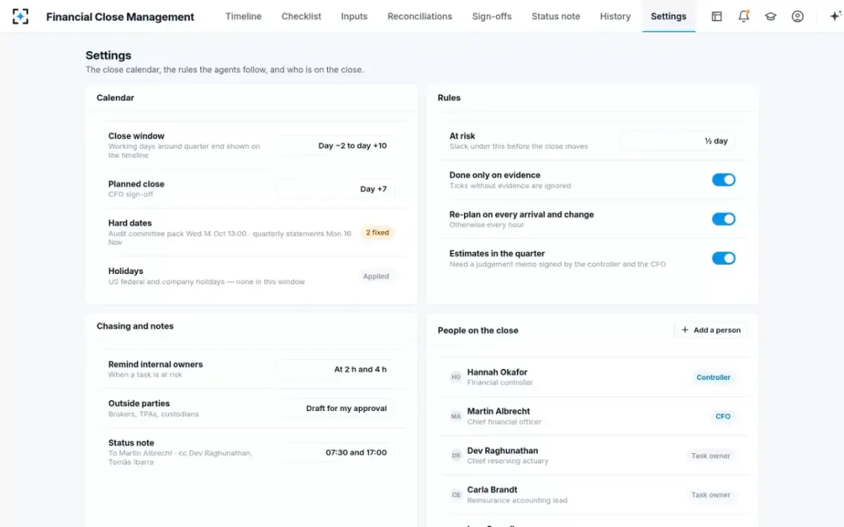 Financial Close Management — Settings