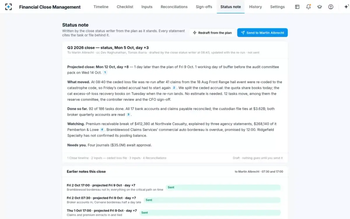 Financial Close Management — Status note