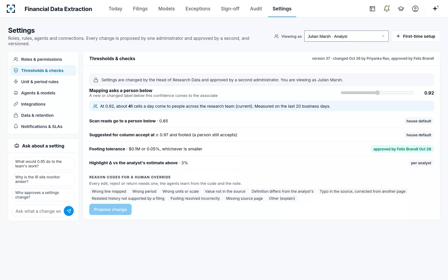 Financial Data Extraction — Thresholds and footing checks