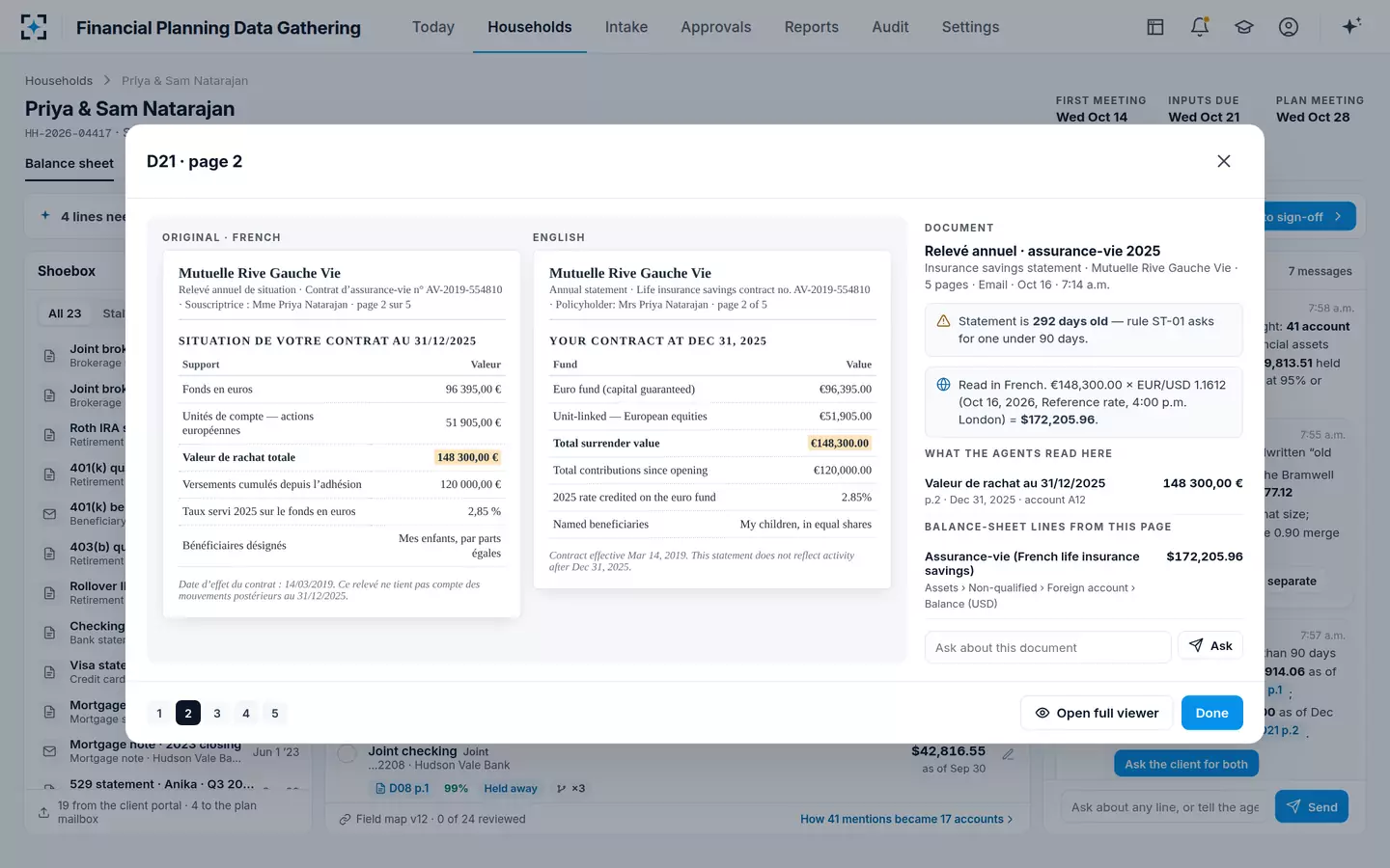 Financial Planning Data Gathering — A foreign-language statement
