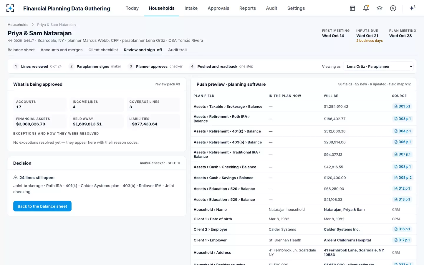 Financial Planning Data Gathering — Review and sign-off
