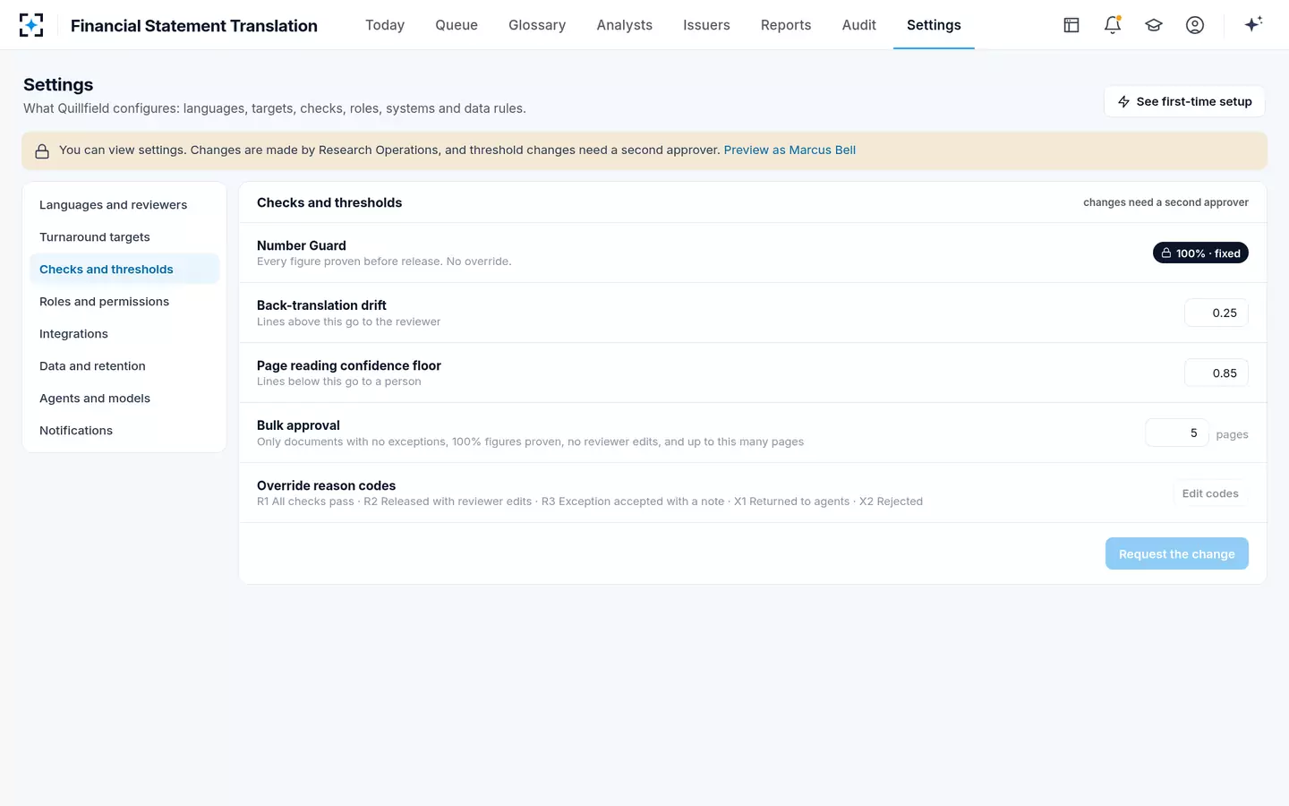 Financial Statement Translation — Checks and thresholds