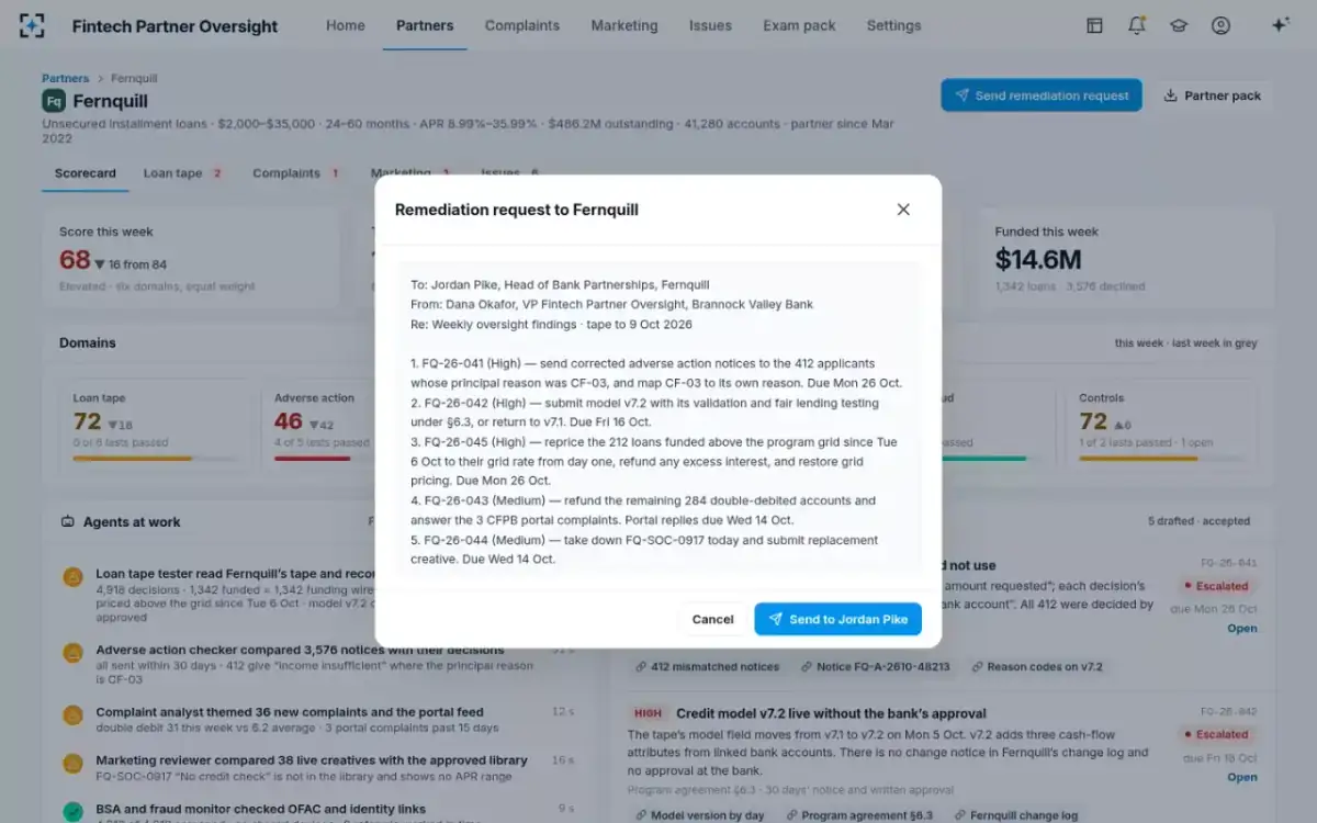 Fintech Partner Oversight — Remediation request
