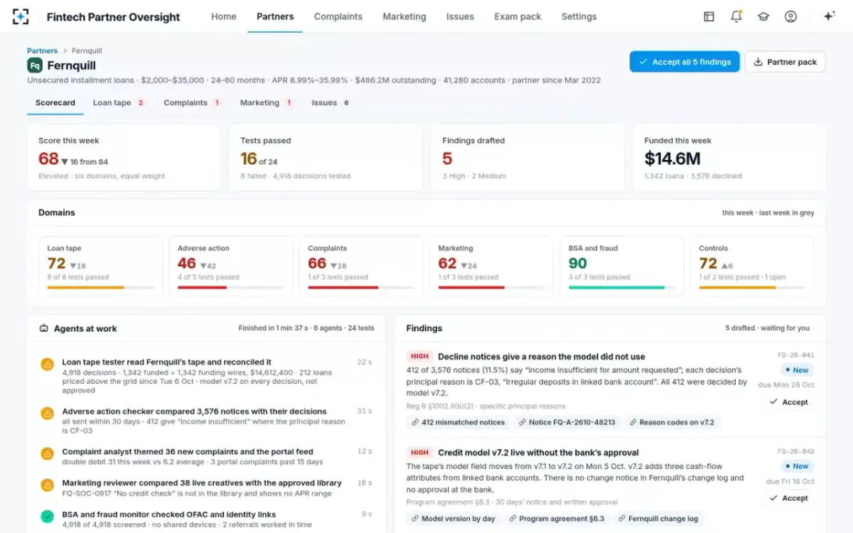 Fintech Partner Oversight — Partner scorecard