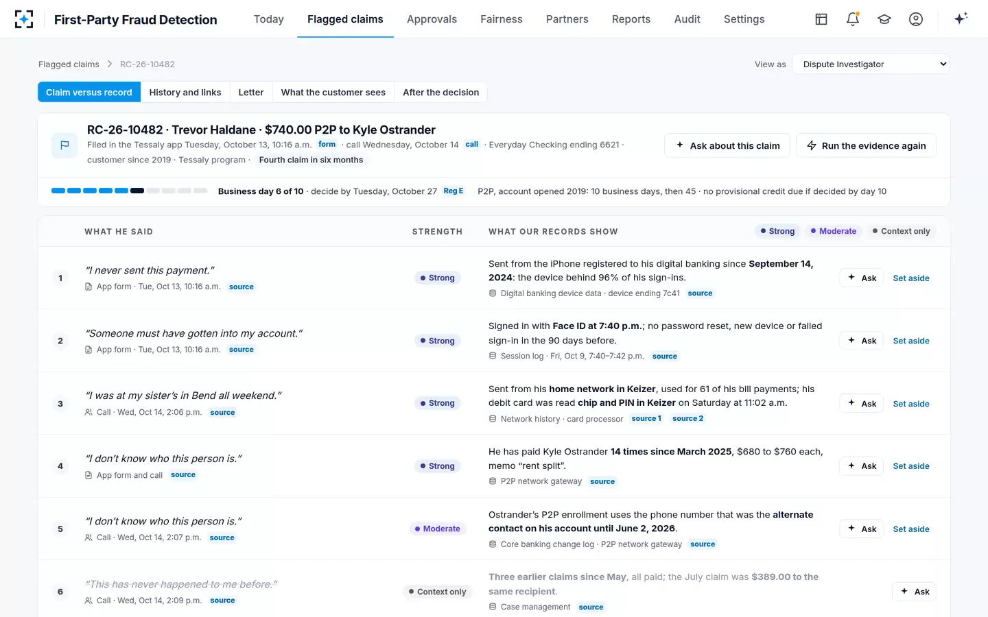 First-Party Fraud Detection — What the customer said, beside what the bank's records show
