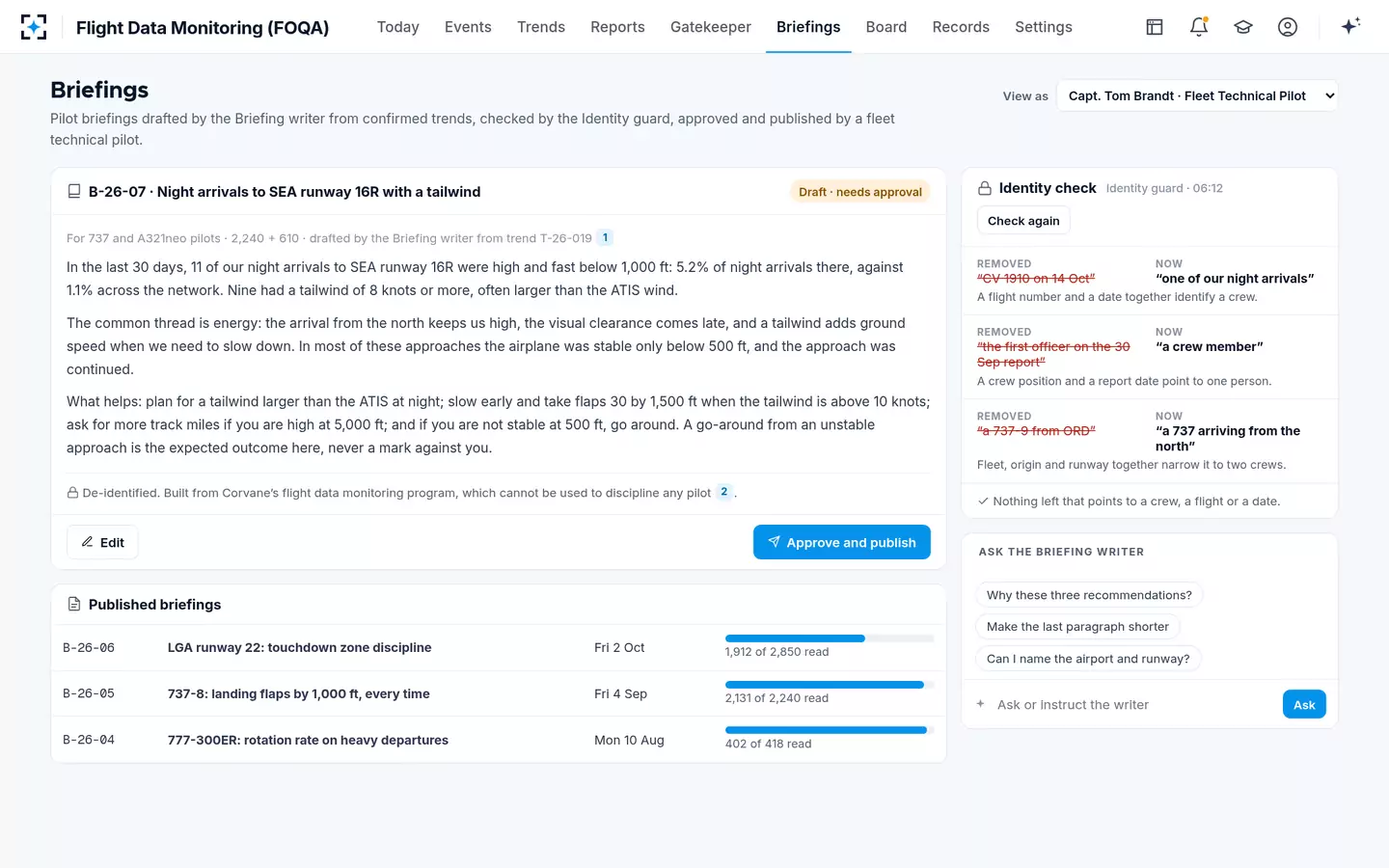 Flight Data Monitoring (FOQA) — Pilot briefings