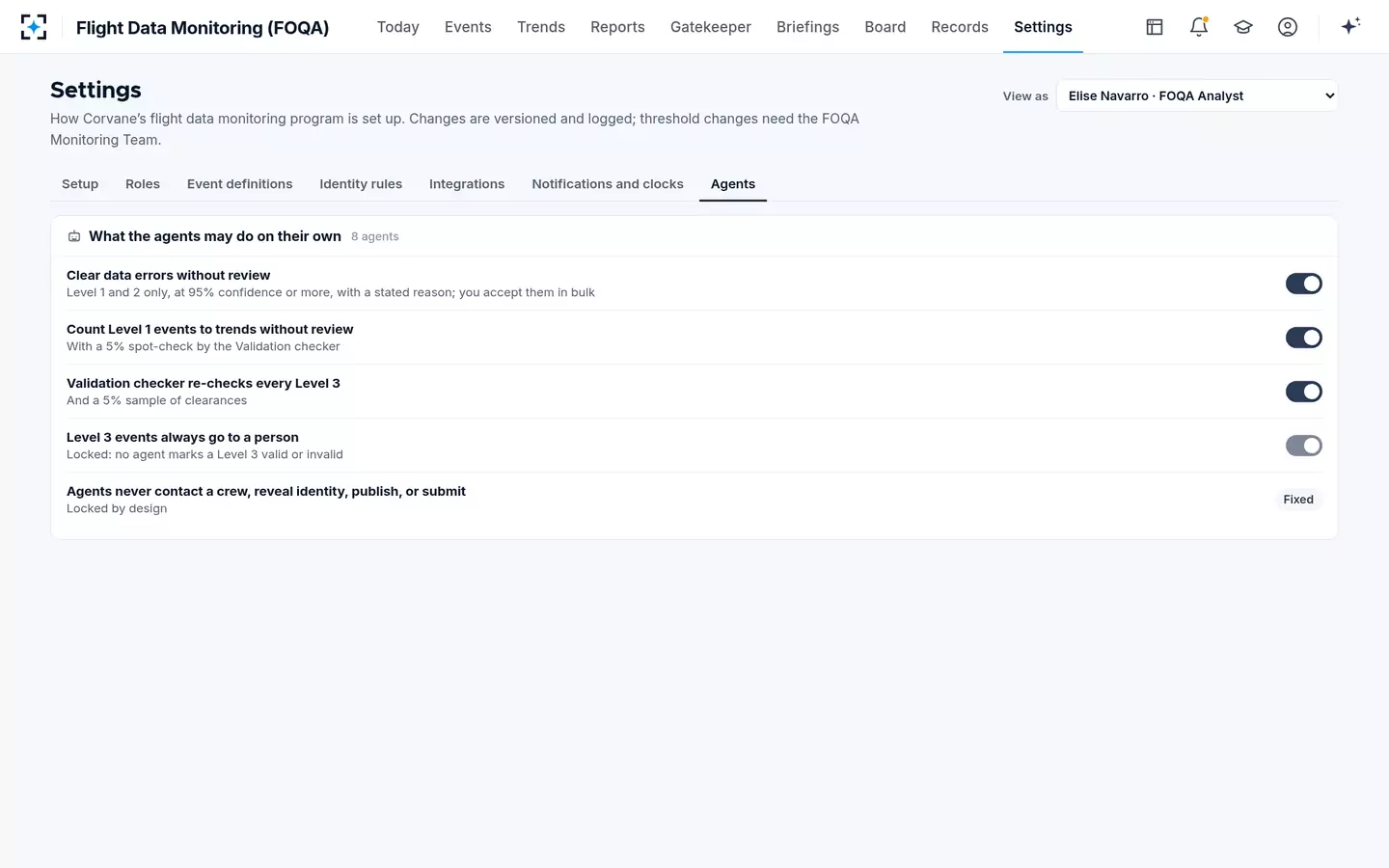 Flight Data Monitoring (FOQA) — What the agents may do