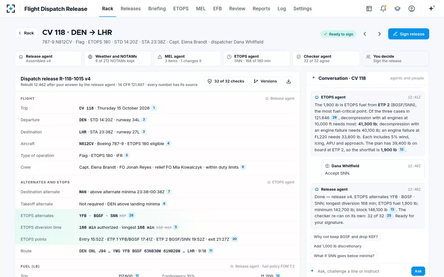 Flight Dispatch Release — Accept, rebuild, re-check