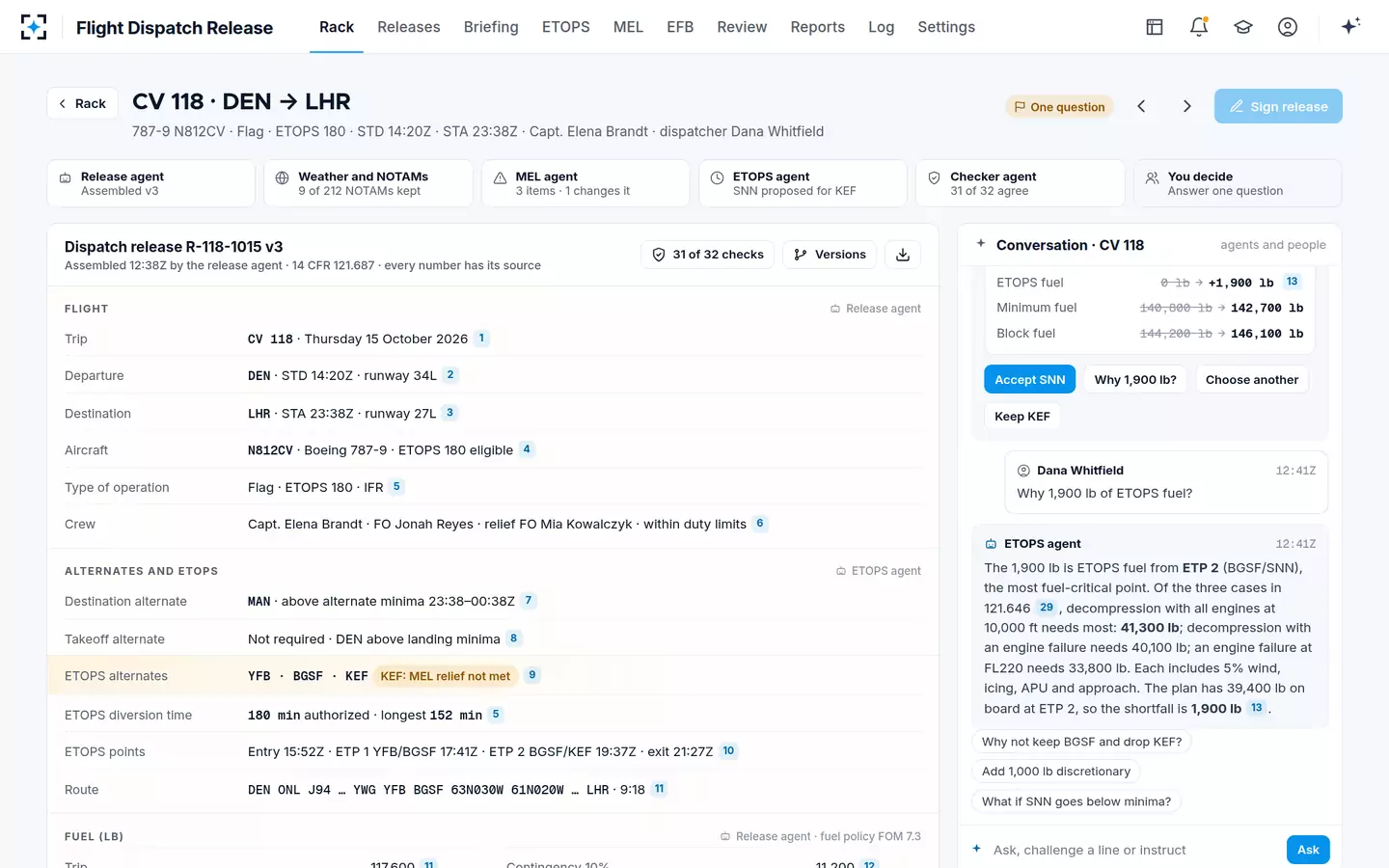 Flight Dispatch Release — Challenge any line of the release
