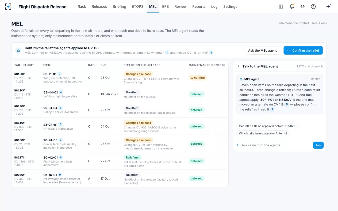 Flight Dispatch Release — MEL deferrals that change a release