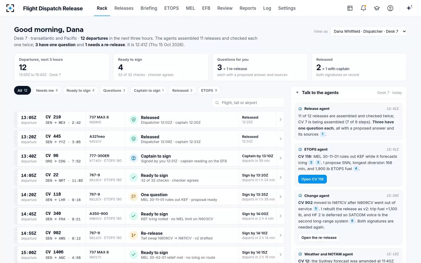 Flight Dispatch Release — The rack of flight strips