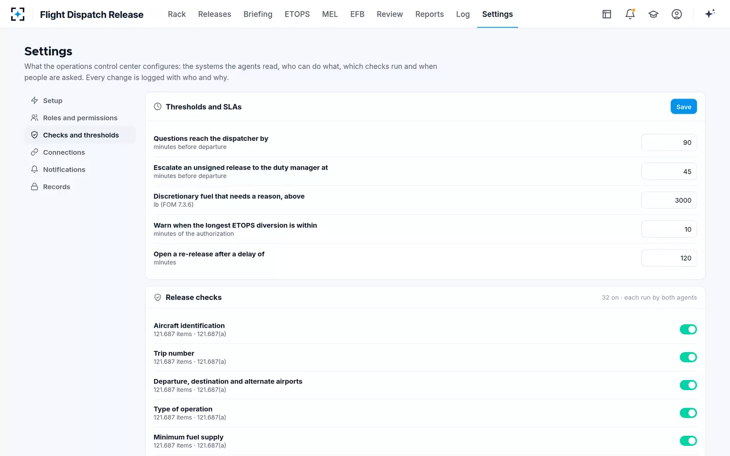 Flight Dispatch Release — Checks and thresholds